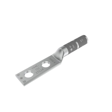 Burndy Copper Compression Lug, 2 Hole w/o Inspection Window, 4 AWG, 1/2" Stud YA4C2N